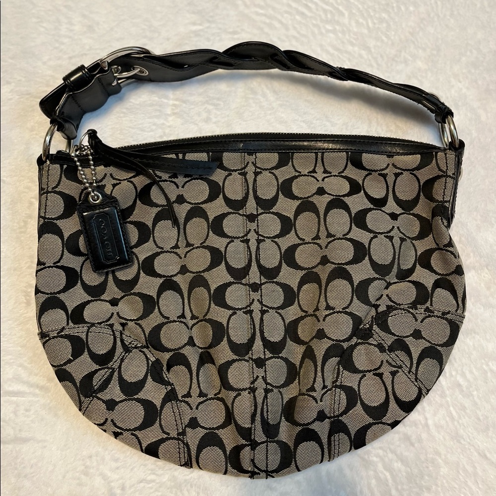 Coach Signature Black Gray Hobo Shoulder Bag F11858 NWOT